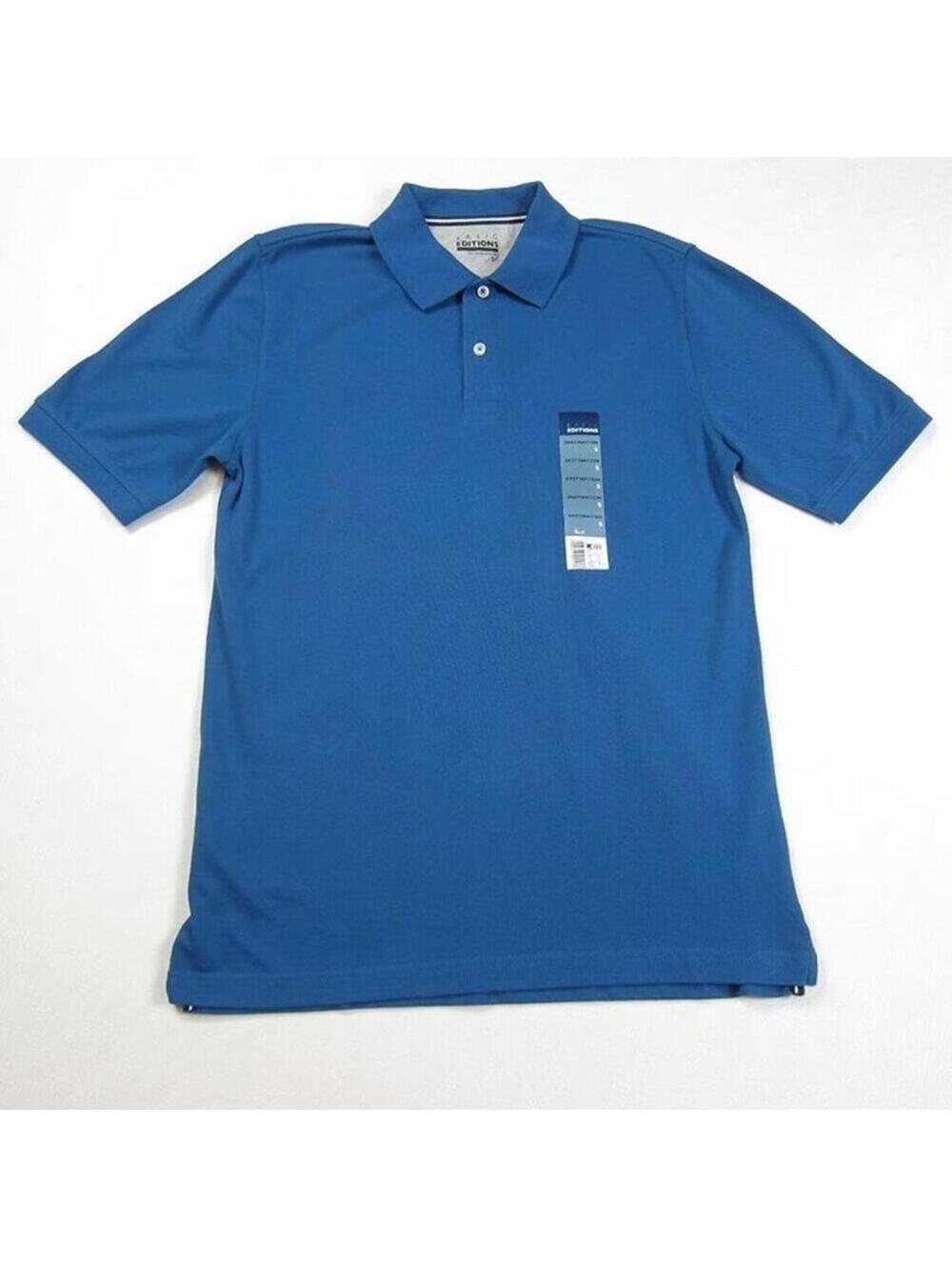 NWT Basic Editions Mens Blue Cotton Polo Shirt S Small Short Sleeve Modern Fit